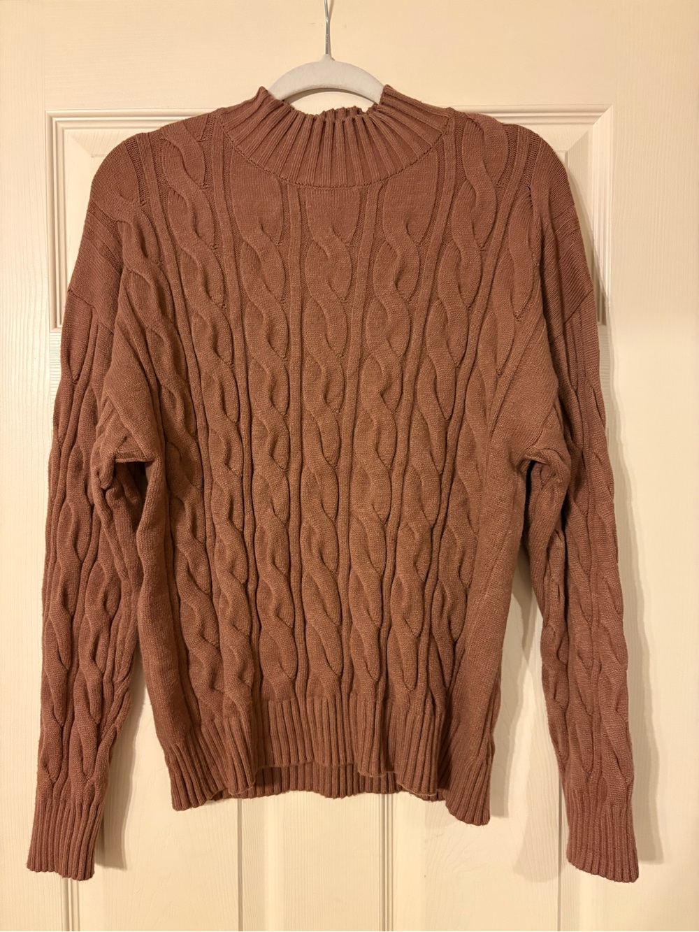 Cable Knit Mock Neck Sweater - Brown